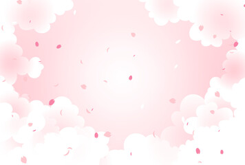 Fototapeta na wymiar もくもく雲の間からこぼれる桜吹雪　ベクター