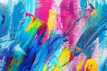 Fotobehang Strokes of colorful acrylic paints on canvas, closeup © New Africa