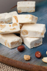 Mini bars of nougat, selective focus.