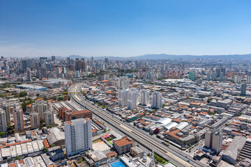 2014 SEP, AV DO ESTADO, Sao Paulo, SP, Brazil - Aerial photo of the city of São Paulo taken from the Mooca region overlooking the city center