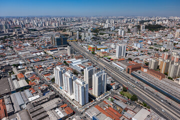 2014 SEP, AV DO ESTADO, Sao Paulo, SP, Brazil - Aerial photo of Avenida do Estado with the peripheral region in the background