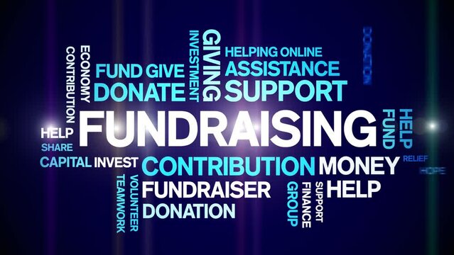 Fundraising Animated tag word cloud;text design animation kinetic typography seamless loop.