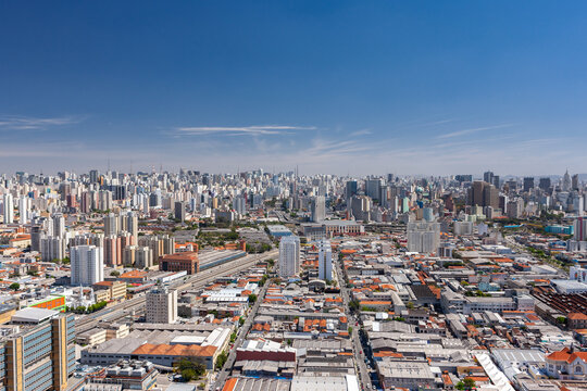 Aerial photo of the city of S&atilde;o Paulo taken from the Mooca region overlooking the city center