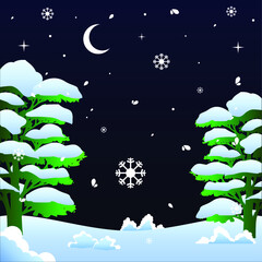 Background winter night in the forest vector design illustration 04