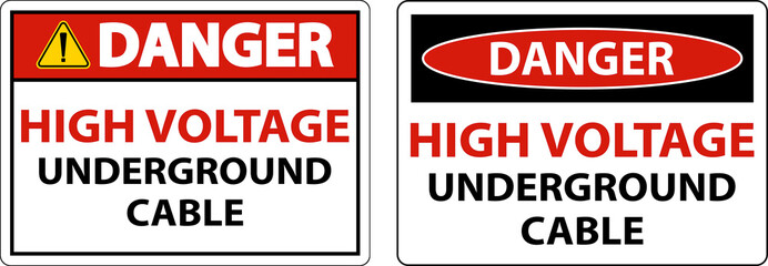 Fototapeta premium Danger High Voltage Cable Underground Sign On White Background