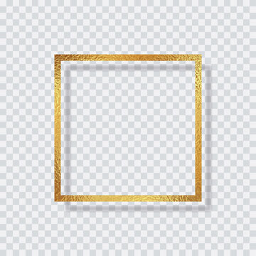 Gold foil smudge frame, shiny gold metal border isolated on transparent background vector fof text .