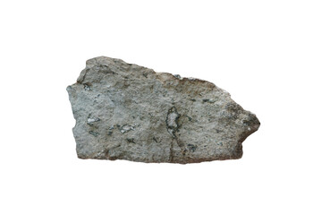 Isolated a specimen of tuff igneous rock on white background. Tuff is a relatively soft, porous rock that is usually formed by the compaction and cementation of volcanic ash or dust.