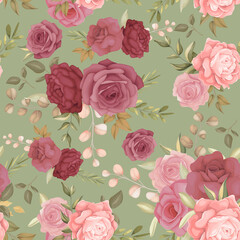 Beautiful seamless pattern with hand drawn flower and leaves