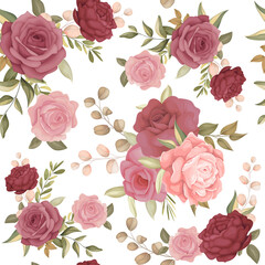 Beautiful seamless pattern with hand drawn flower and leaves