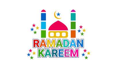 Fototapeta na wymiar Ramadan Kareem greeting card design with half moon and mosque . sale for kids fashion item. vector illustration design
