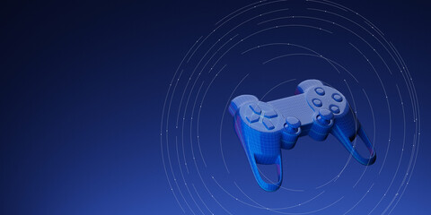 Joystick wireframe concept gaming background. 3d rendering illustration.