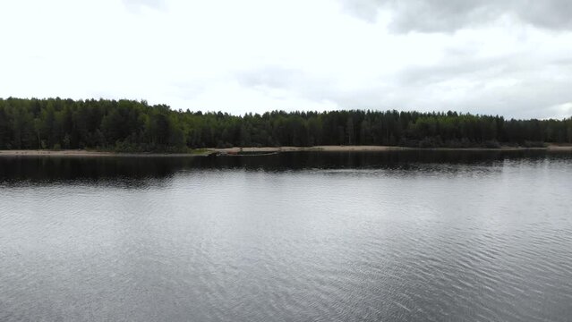 Aerial view of landscape with forest and lake in Karelia