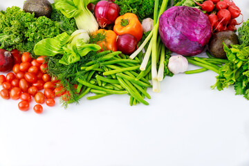 Fresh colorful vegetable and herb on white background.