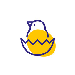 Chicken hatching out of an egg. Pixel perfect, editable stroke color icon
