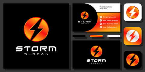Volt Energy Logo. Circle Storm. Thunderbolt Logo. Electric Vector Logo Design with Business Card