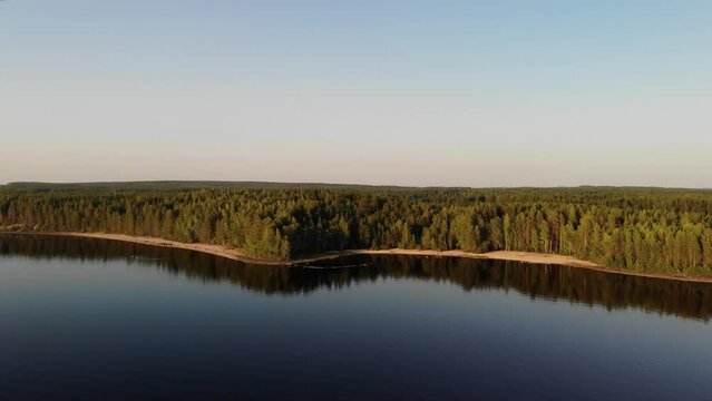 Aerial view of landscape with forest and lake in Karelia