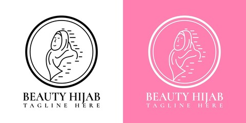 Fototapeta na wymiar Simple hijab woman logo. Muslim veil. Women's hijab line logo template 