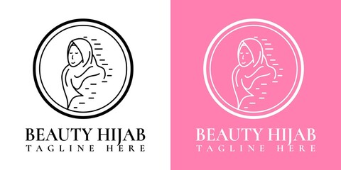 Simple hijab woman logo. Muslim veil. Women's hijab line logo template	
