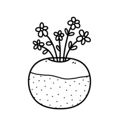 Cute flowers in vase isolated on white background. Vector hand-drawn illustration in doodle style. Perfect for cards, decorations, logo.