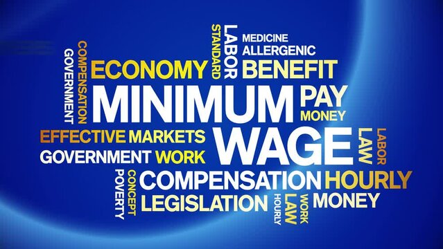 Minimum Wage Animated tag word cloud;text design animation kinetic typography seamless loop.