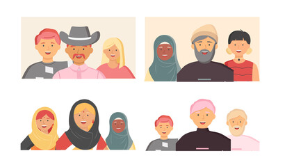 Multiethnic group of people standing together community and togetherness concept, diversity portrait. Characters men and women isolated on white. Crowd community. Social diversity friends or relatives