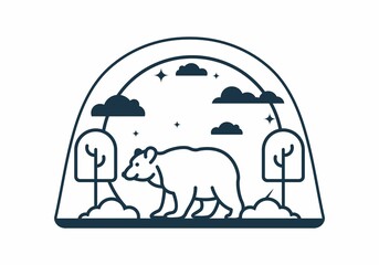 Line art illustration of wild bear
