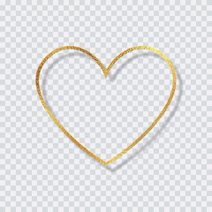 Gold foil smudge heart frame for text, photo, and other artworks. Shiny gold metal border isolated on transparent background vector.