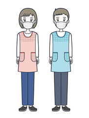マスクをする若い保育士の男女セットのイラスト素材