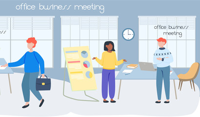 Business people man and woman talking. Colleagues discussing work, chatting communicating sitting at office desk. Businesspeople have project strategy planning meeting. Teamwork with business plan