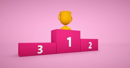 Winner podium on pink background with number place. Studio platform. Exhibition and presentation stage. 3D render