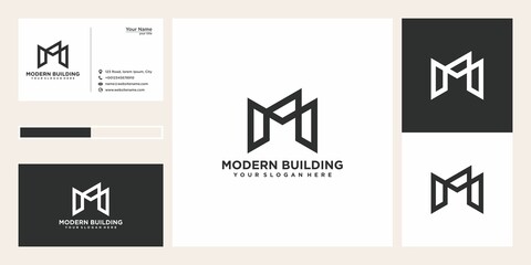 letter m with building logo design - obrazy, fototapety, plakaty