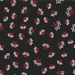 Fototapeta na wymiar Line Crossed medieval axes icon isolated seamless pattern on black background. Battle axe, executioner axe. Medieval weapon. Vector