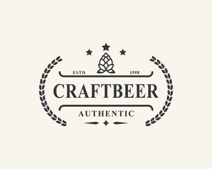 Vintage Retro Badge for Hops Craft Beer Ale Brewery Logo Design Template Element