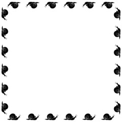 Vector square border, frame of black cute snails in flat style. Simple background, decoration for Natural design, kids theme