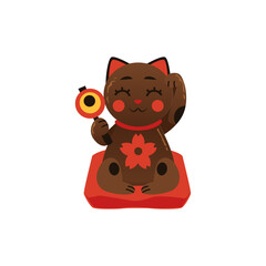 Black maneki neko cat, Japanese lucky symbol in flat style - vector illustration isolated on white background.