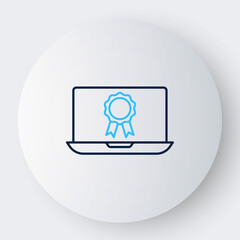Line Online education with diploma icon isolated on white background. Diploma online at home. Webinar and video seminar learning. Colorful outline concept. Vector