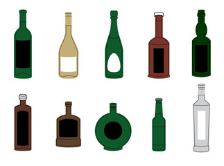 Vector set of alcohol bottles. Vector illustration