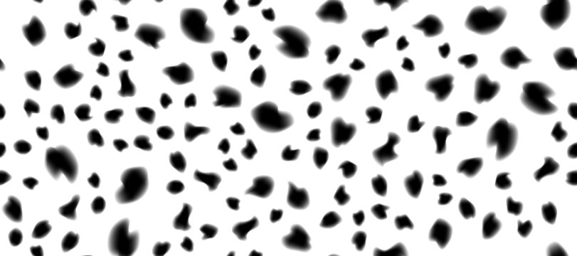 Cow fur abstract simple seamless pattern. Animal camouflage skin endless texture. Organic irregular dotty backdrop. Cheetah, dalmatian or jaguar black and white coat texture. Fabric surface design