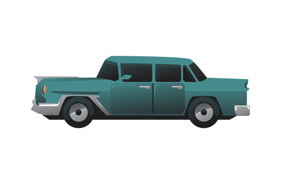 Classic Cuban car in flat style, vector illustration isolated on white background.