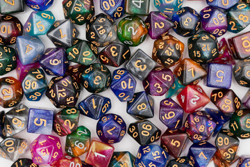 different colours dices for fantasy dnd and rpg tabletop games. Board game polyhedral dices with...