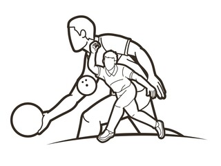 Bowling Sport Male Players Graphic Vector