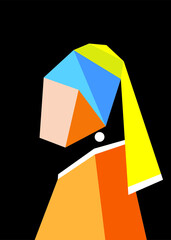 A silhouette of a girl with pearl earring. Isolated vector Illustration. Creative modern vector portrait on black background.