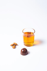 mexican Colorful chocolate candy bonbons made with almond and whisky on white background