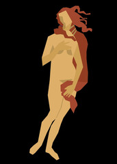 A silhouette of a redhead venus. Isolated vector Illustration. Creative modern vector portrait on black background.