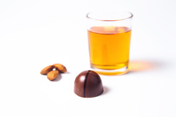 mexican Colorful chocolate candy bonbons made with almond and whisky on white background