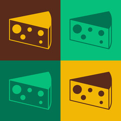 Pop art Cheese icon isolated on color background. Vector
