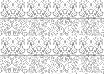 Interlacing abstract ornament in the medieval, romanesque style. Seamless pattern, background. Outline vector illustration.