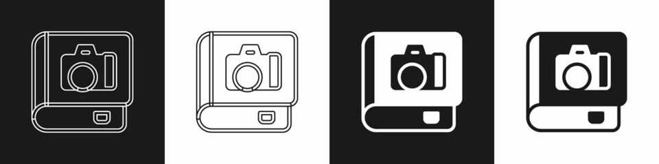 Set Photo album gallery icon isolated on black and white background. Vector