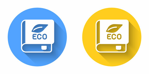 White Book about ecology icon isolated with long shadow background. Biology book. Circle button. Vector