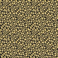 Geometric vector pattern with black and golden triangles. Geometric modern dark ornament. Seamless abstract background